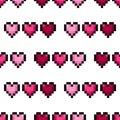 Seamless pixel heart pattern on white background. Retro 8-bit style hearts in pink shades. Royalty Free Stock Photo