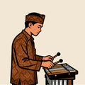 illustration of a man playing a Sundanese musical instrument Royalty Free Stock Photo