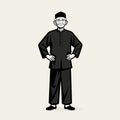 a sundanese grandfather in black pangsi clothes Royalty Free Stock Photo