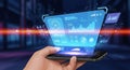 Futuristic Smartphone with Holographic HUD Business Data Interface Royalty Free Stock Photo