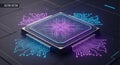 High-Tech CPU Processor with Glowing Neon Circuitry Design Royalty Free Stock Photo