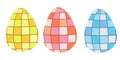 3 Disco easter eggs elements collection set in orange, red and blue . Royalty Free Stock Photo