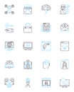 Mobile advertising linear icons set. Targeting, Reach, Engagement, Conversion, Tracking, Optimization, Creativity line