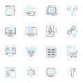 Mobile advertising linear icons set. Targeting, Reach, Engagement, Conversion, Tracking, Optimization, Creativity line