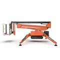 Mobile aerial work platform - Orange scissor hydraulic self propelled lift on a white . Side view. 3D illustration