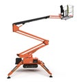 Mobile aerial work platform - Orange scissor hydraulic self propelled lift on a white . Side view. 3D illustration