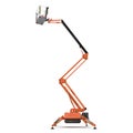 Mobile aerial work platform - Orange scissor hydraulic self propelled lift on a white . Side view. 3D illustration