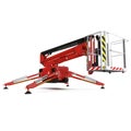 Mobile aerial work platform - Red scissor hydraulic self propelled lift on a white. 3D illustration