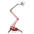 Mobile aerial work platform - Red scissor hydraulic self propelled lift on a white. Side view. 3D illustration