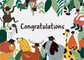 Animal cartoon style congratulations card vector