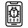 Mobile app bug icon outline vector. Application software debugging Royalty Free Stock Photo