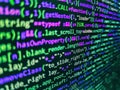 Mobile app building. Closeup of Web Code on Computer LED Screen. Software developer programming code. Lines of code of a software Royalty Free Stock Photo