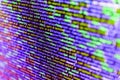 Mobile app building. Programming code abstract background screen of software. Programming of Internet website. Shallow depth of Royalty Free Stock Photo