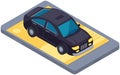 Mobile app for buying automobile or taxi service ordering. Car rental application on screen