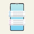 Mobile App Chat Notifications Interface on Smartphone Screen, for mobile apps, social networks, messengers, customer support, and Royalty Free Stock Photo