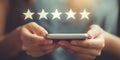 Mobile App Client Evaluates Service With Rating Feedback Survey to Improve Business Quality Royalty Free Stock Photo