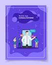 mobile app consultations people standing around smartphone doctor on screen display for template of banners, flyer, books cover,