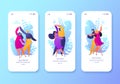 Mobile app page, screen set. Concept for website with flat happy dancing couples people. Royalty Free Stock Photo