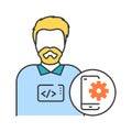 Mobile app developer color line icon. The software engineer is engaged in testing and programming applications. Icon for web page Royalty Free Stock Photo