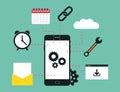 Mobile app developer. Icon for design of developer of application and seo. Business concept. Upload of software from cloud,
