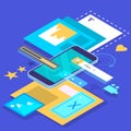 Mobile app development concept. Modern technology and smartphone Royalty Free Stock Photo
