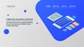 Mobile app development, creative web application, software programming, coding, landing page template vector. Royalty Free Stock Photo