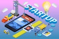 Mobile App Development, Experienced Team. Flat 3d isometric