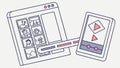 Mobile app development process showing UI wireframe and final design, vector design Generative AI Royalty Free Stock Photo