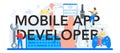 Mobile app development typographic header. Modern technology