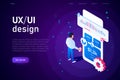 Mobile app development, ux ui design illsutrtaion concept. both mobile app developer and ui designer creating the user Royalty Free Stock Photo