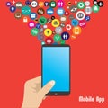 Mobile App,human hand smart phone illustration