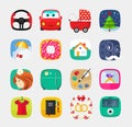 Mobile app icons set flat style, web user interface design Royalty Free Stock Photo