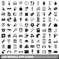 100 mobile app icons set, simple style Royalty Free Stock Photo