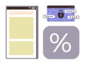 Mobile App Interface, Cybersecurity Lock with Passwords, and Percentage Symbol for Finance Concepts Royalty Free Stock Photo
