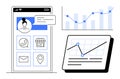 Mobile App Interface and Data Analytics with Graphs and Charts for Business Insights Royalty Free Stock Photo