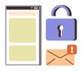 Mobile app interface with secure lock and email alert emphasizing cybersecurity and data protection Royalty Free Stock Photo