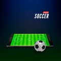 Mobile app interface for sports betting online. Empty soccer field on smartphone screen. Vector Royalty Free Stock Photo