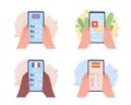 Mobile app for learning languages 2D vector isolated illustration set