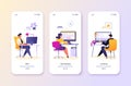 Workplace, comfortable working conditions, office, freelance, self-employment, co working for mobile app page onboard screen set.