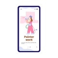 Mobile app onboarding page for painter work services flat vector illustration.