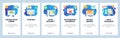 Mobile app onboarding screens. Computer technology, cyber security, access denied, data sync, connection error. Vector Royalty Free Stock Photo