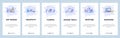 Mobile app onboarding screens. Creativity, filming, design tools, painting, blogging. Menu vector banner template for