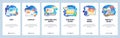 Mobile app onboarding screens. Digital marketing and content plan, business development, site wireframe. Menu vector