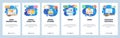 Mobile app onboarding screens. Digital and Social Media marketing, email spam, content analytics. Menu vector banner