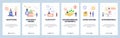 Mobile app onboarding screens. Economy sanctions, environment, business charts, money. Menu vector banner template for