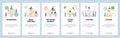 Mobile app onboarding screens. Email spam, video call and podcast, music player. Menu vector banner template for website