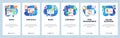 Mobile app onboarding screens. Financial chart, online payment, sign contract, time management. Menu vector banner
