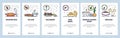 Mobile app onboarding screens. French food, cuisine, eclair, foie gras, onion soup. Menu vector banner template for