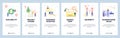Mobile app onboarding screens. Money investment icons, search email, check list. Menu vector banner template for website