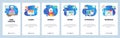 Mobile app onboarding screens. Software engineer coding, interface loading speed optimization. Menu vector banner